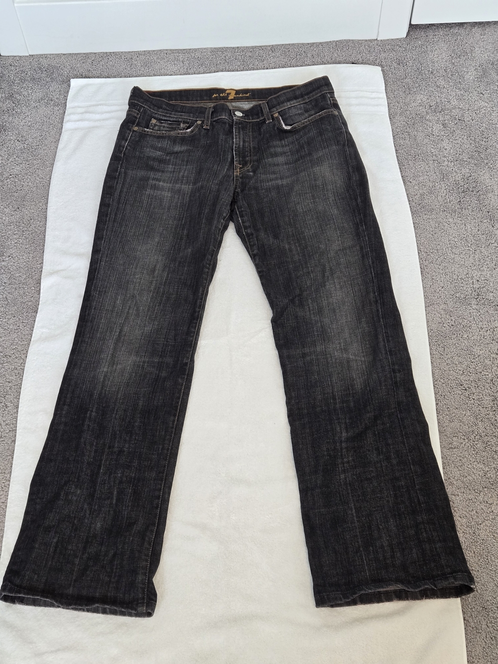 7 For All Mankind Women's Dark Washed Black Flare Jeans